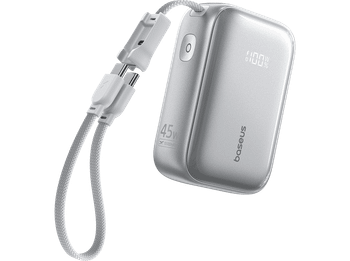 Powerbank - Baseus PicoGo AR11, 10000MAH, 45 W, , 2 USB-C, Carga rápida, cables Pantalla inteligente, simultánea, Plata Frost