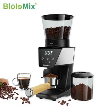 BioloMix-molinillo de café eléctrico automático con 30 engranajes para café expreso americano, almacenamiento Visual de granos