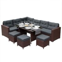 set conjunto de muebles de jardin de ratan marron exterior balcon patio terraza