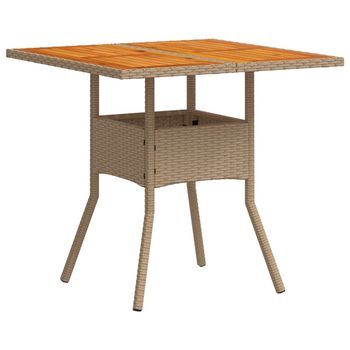Mesa De Jardín | Mesa De Exterior Ratán Sintético Madera Acacia Beige 80x80x75 Cm