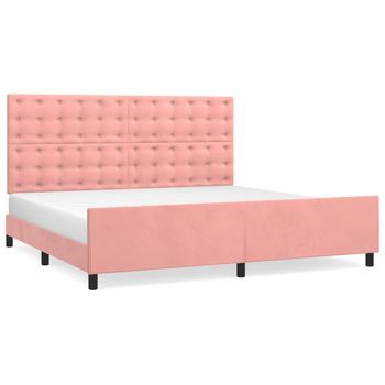 Cama Doble | Cama Para Adultos | Estructura De Cama Con Cabecero De Terciopelo Rosa 200x200 Cm