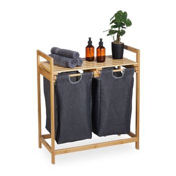 Estante Para Cesta De Ropa Con 2 Compartimentos - Light Brown/grey - 9.4x77x34.5cm