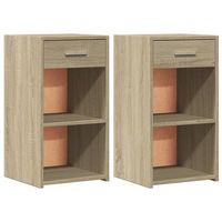 juego de 2 mesitas de noche con compartimentos abiertos y cajon 35 x 34 x 65 cm madera contrachapada color roble dec035224