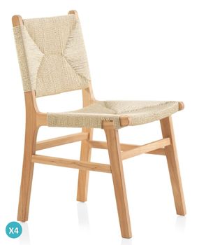 Pack 4 sillas madera de hevea con asiento y respaldo trenzado