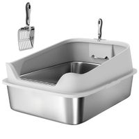 pawhut arenero para gatos de acero inoxidable xxl con borde alto pala facil de limpiar prueba de fugas 70x50x30 cm gris