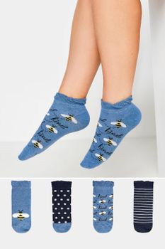 Juego 4 Pares Calcetines Tobilleros Azules Abejas
