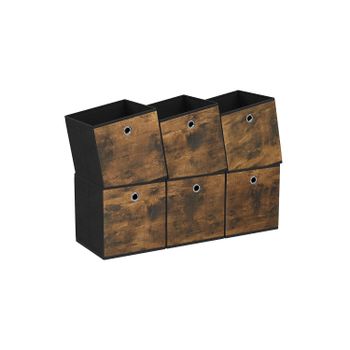 Caja Almacenaje con Asa Organizadora de Tela Oxford y Tela no Tejida Ajustable Plegable, Marrón Rústico + Negro / 26 x 26 x 28 cm