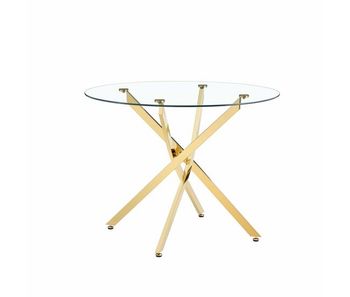 Mesa de comedor redonda 88 cm - diseño moderno minimalista de vidrio templado con estructura metálica dorada para espacios pequeños 2-4 personas - dorado transparente