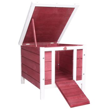 PawHut Conejera de Madera Exterior Caseta para Mascotas Pequeñas con Techo Asfáltico Abatible y Rampa Antideslizante 42x51x43 cm Rojo   Aosom España