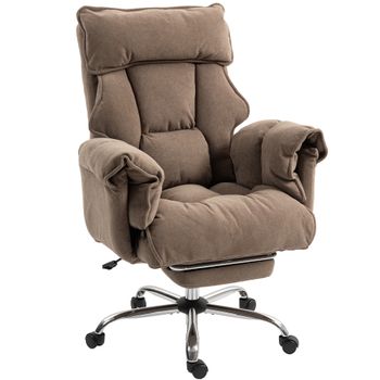 HOMCOM Silla de oficina ergonómica, respaldo reclinable, reposapiés, tela suave, Marrón claro
