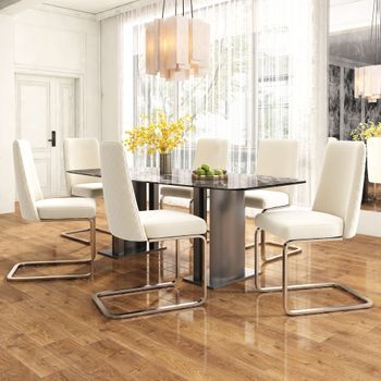 Pack De 6 Sillas - Mueble De Comedor - Terciopelo Y Metal - Beige Y Plateado