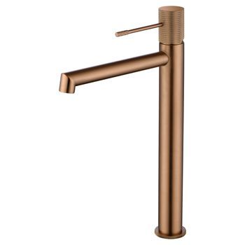 Grifo Monomando Para Lavabo Alto En Latón Con Acabado Oro Rosa Cepillado Y Cartucho Cerámico