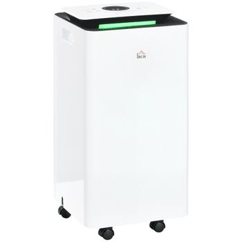 HOMCOM Deshumidificador Eléctrico 12L/día Depósito de Agua 2,5 Litro con 5 Modos 2 Velocidades Temporizador 25x25x50,5cm Blanco   Aosom España