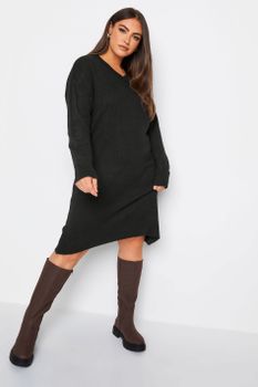 Yours Vestido De Punto Negro Con Escote De Pico, Mujer Curvy Y Tallas Grandes, Yours