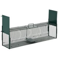 pawhut trampa para animales vivos de 2 puertas jaula metalica captura segura para conejos visones zorros 100x25x28 cm verde oscuro   aosom espana