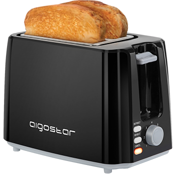 Aigostar Warrior 30JRL – Tostador para dos rebanadas con 7 niveles de tostado, 750 W de potencia, función descongelación y recalentar. Libre de BPA, color negro.