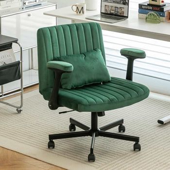 Silla De Oficina Azul Terciopelo Ajustable Con Reposabrazos Plegables Y Ruedas Silenciosas, Ergonómica, Para Escritorio, Estudio Y Pequeños Espacios