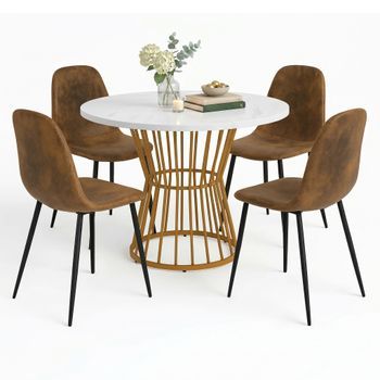 Conjunto Mesa 1+4  Redonda Ø100 Y 4 Sillas Vintage Urban Meuble - Blanco Y Marrón
