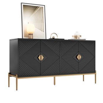 Aparador - Mueble Para Salón - Mdf Y Tablero De Partículas - Negro (162x40x80cm)