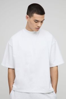 Camiseta Oversize Recta Con Cuello Extendido, Blanco