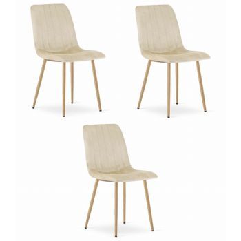 Set De 3 Silla De Comedor Tela De Terciopelo Valora Jewa Asiento De Terciopelo Beige Claro