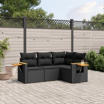 Conjunto De Sofás Jardín 4 Uds | Mueble Jardin Mesa Y Sillas Con Cojines Ratán Sintético Negro Cfw809167