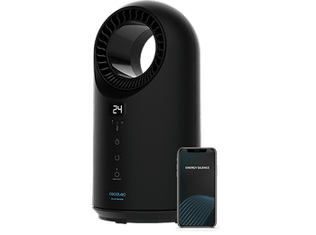 Calefactor portátil - Cecotec ReadyWarm 8400 Bladeless Connected, 1500 W, Oscilante, 3 Modos, Wi-Fi, Mando a distancia, Negro