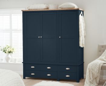 Somerset Oak and Blue 3 Door 4 Drawer Wardrobe