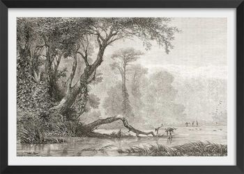 Póster grabado a orillas del río con marco negro 45x30cm