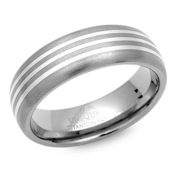 Anillo exclusivo titanio tres incrustaciones plata