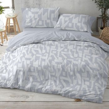 Juego Funda Nórdica 50% Algodón Étnico Geométrico Cama De 135 Cm Color Azul Burrito Blanco