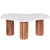 mesa de centro moderna minimalista mueble de sala de estar redonda patas de madera de acacia tablero de marmol forma ovalada blanca casablanca