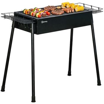 Outsunny Barbacoa de Carbón Portátil con 2 Parrillas de Acero Inoxidable y 2 Especieros Ideal para Camping 77x30x70 cm Negro   Aosom España