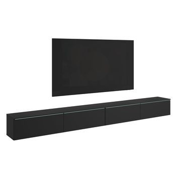 Mueble De Tv Lowboard D 300 Cm, Mueble De Televisión, Mueble De Salón, Iluminación Led Incluida, Color Negro Mate