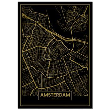 Panorama Cuadro De Aluminio Mapa Oro De Amsterdam 70x100 Cm