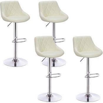 Juego De 4 Taburetes De Bar Con Respaldo Cuero Sintético,39 X 47 X 104 Cm,regulable En Altura, Crema,woltu