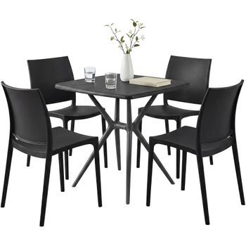 Conjunto De Muebles De Jardín Amino Con 4 Sillas Plástico Negro 156x156x81 Cm Clp