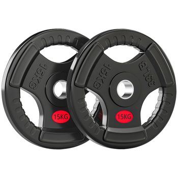 SPORTNOW Discos Pesas Olímpicos Agujero Ø50 mm 2x15 kg con Anillo Interior de Acero Triple Agarre para Mancuernas y Barras Negro