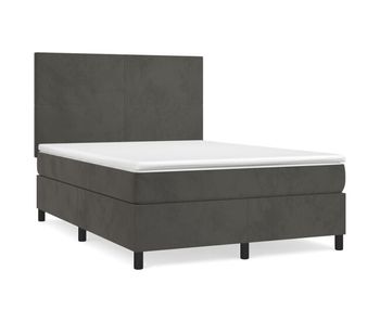 Cama box spring con colchón terciopelo gris oscuro 140x200 cm diseño plano