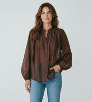 twinset para mujer 261tf2040 camisa de gasa fruncida marron 42 casual manga larga lyocell