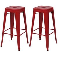 juego de 2 taburetes de bar con sillas de metal rojo de diseno industrial apilables 040007451