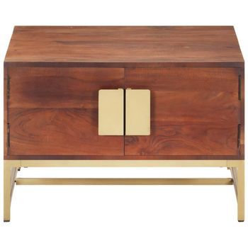 Mesa De Centro 67x67x45 Cm Madera Maciza De Acacia Con Acabado Marrón Miel Y Hierro Con Recubrimiento En Polvo Color Latón - Marrón