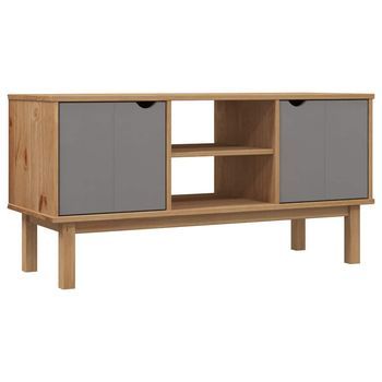 Mueble Tv Otta Madera Maciza Pino Marrón Y Gris 113,5x43x57 Cm Vidaxl