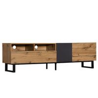 mueble de tv de 180 cm color roble y antracita con cajones y puertas