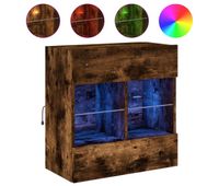 mueble tv - mesa de tv de pared con luces led roble ahumado 585x30x605 cm