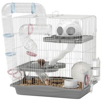 Jaula para hámster Pawut, jaula de 3 niveles para animales pequeños con rueda de ejercicio, túnel, tazón, nicho y rampa de acceso, para hámsters enanos.