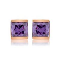 pendientes de acero chapado en oro rosa circonita purpura