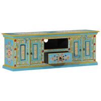 mueble de tv  mueble de salon  gabinete de tv madera maciza de mango azul 110x30x40 cm