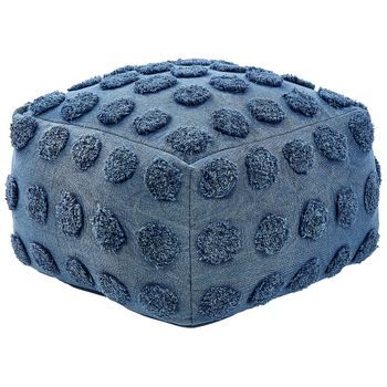 Puf De Algodón Azul 50 X 50 Cm Relleno Eps Patrón Geométrico Lunares Vishvi