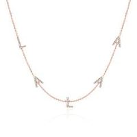14 quilates letras de cadena de oro rosa con diamantes
